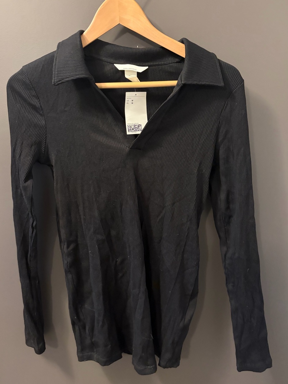 H&M Maternity Long Sleeve Black Ribbed Polo Shirt
